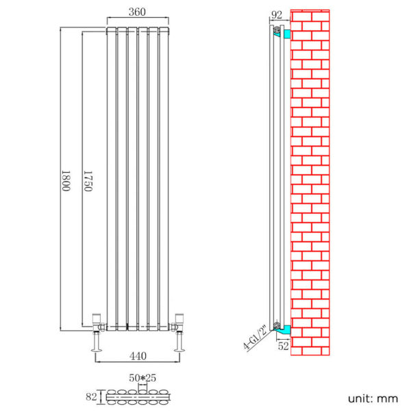 1800 High Vertical Oval Tube White Radiator