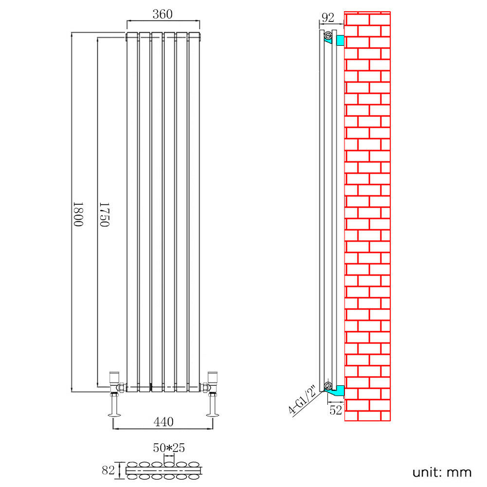 1800 High Vertical Oval Tube White Radiator